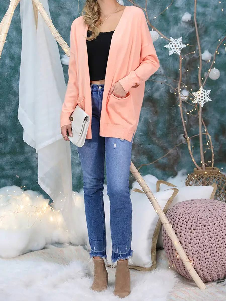 Long Open Front Knit Cardigan Cozy Wrap-Style