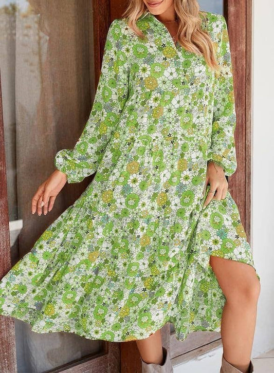 Leisure Bohemian Floral Puff Sleeve Dress