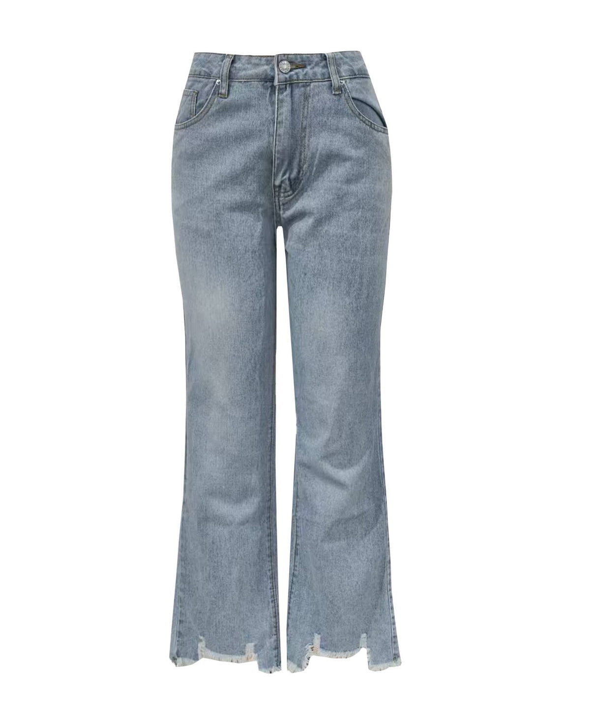 High-waisted ripped frayed straight-leg jeans