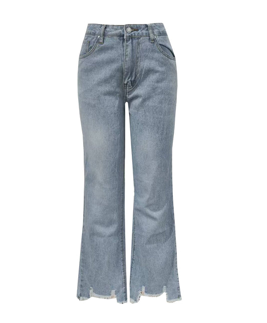 High-waisted ripped frayed straight-leg jeans