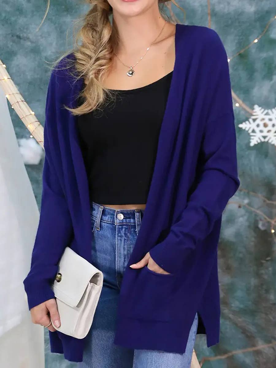 Long Open Front Knit Cardigan Cozy Wrap-Style