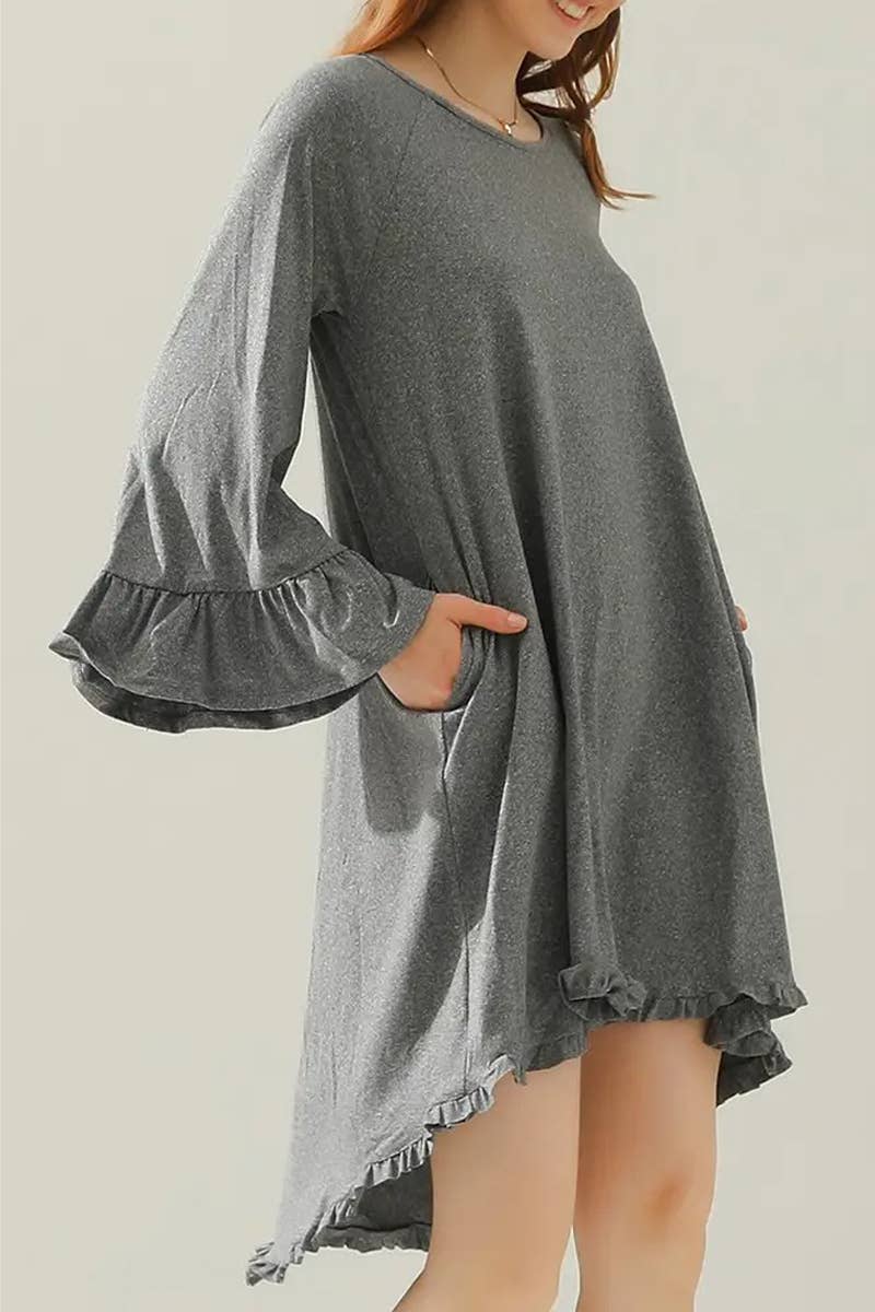 Women’s Ruffle Sleeve Midi Dress Pockets