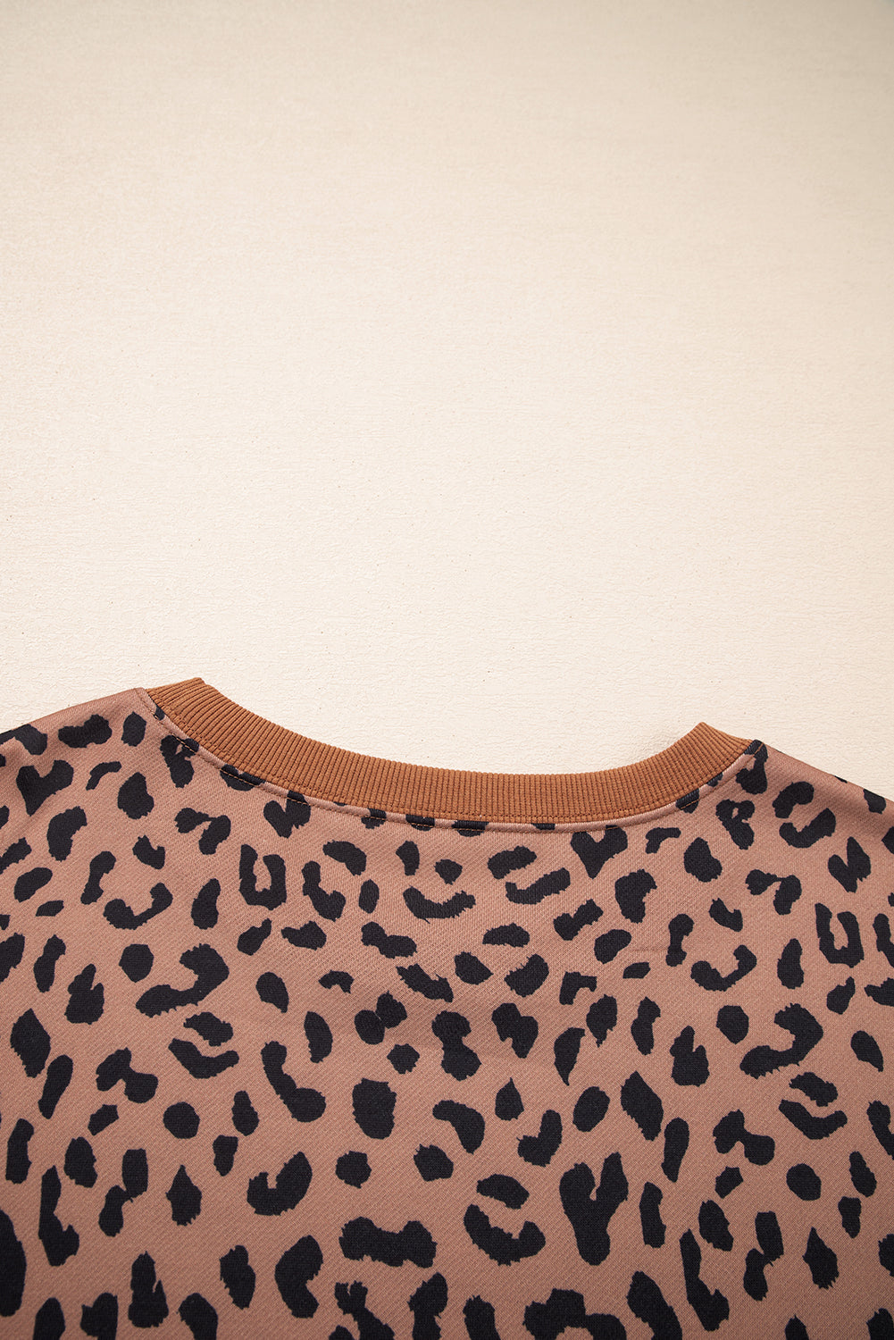 Khaki Leopard Striped Patchwork Plus Size Loose Sweatshirt