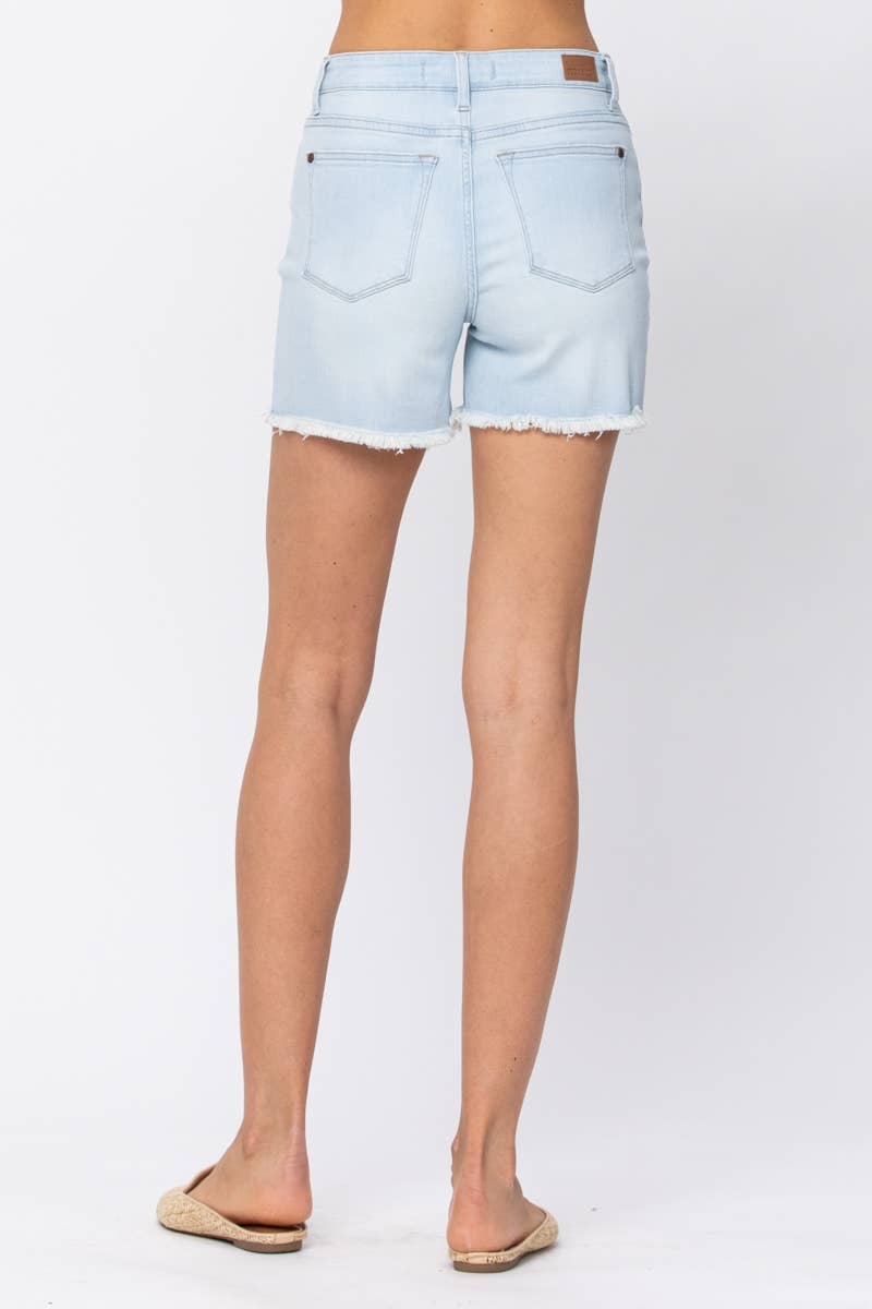 HI-WAIST BLEACH LIGHT CUT OFF SHORTS (XL Only)