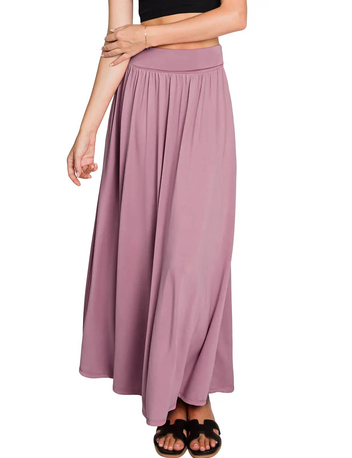 High Waist Pleated Elastic Maxi Skirt Women