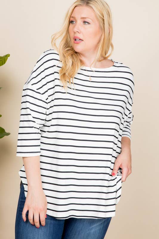 ETK-7734-PL Plus Size Striped Brush Tunic Top
