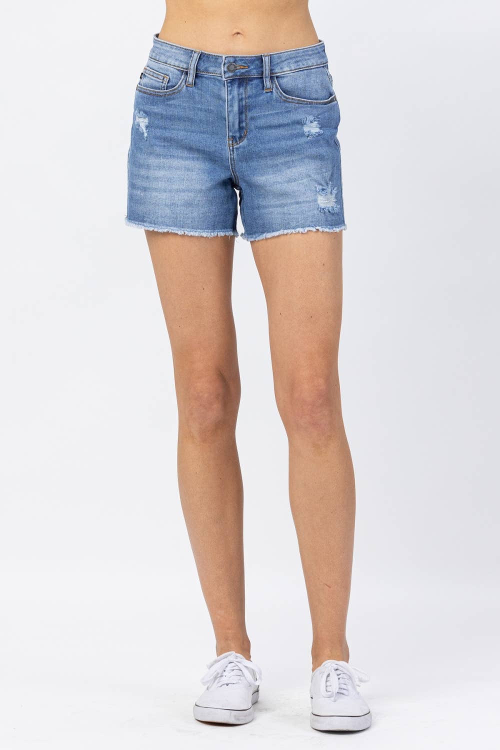 HI WAIST DISTRESSED SHORTS (XL Only)