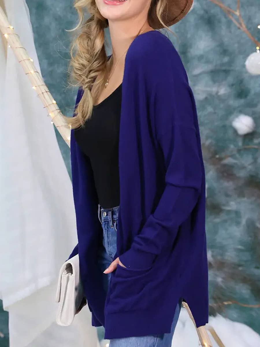 Long Open Front Knit Cardigan Cozy Wrap-Style
