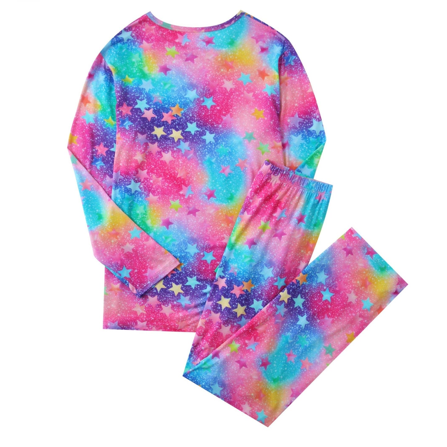 PoshTOT Colorful Stars Bamboo Adult Two-Piece Long Sleeve Pajama Set