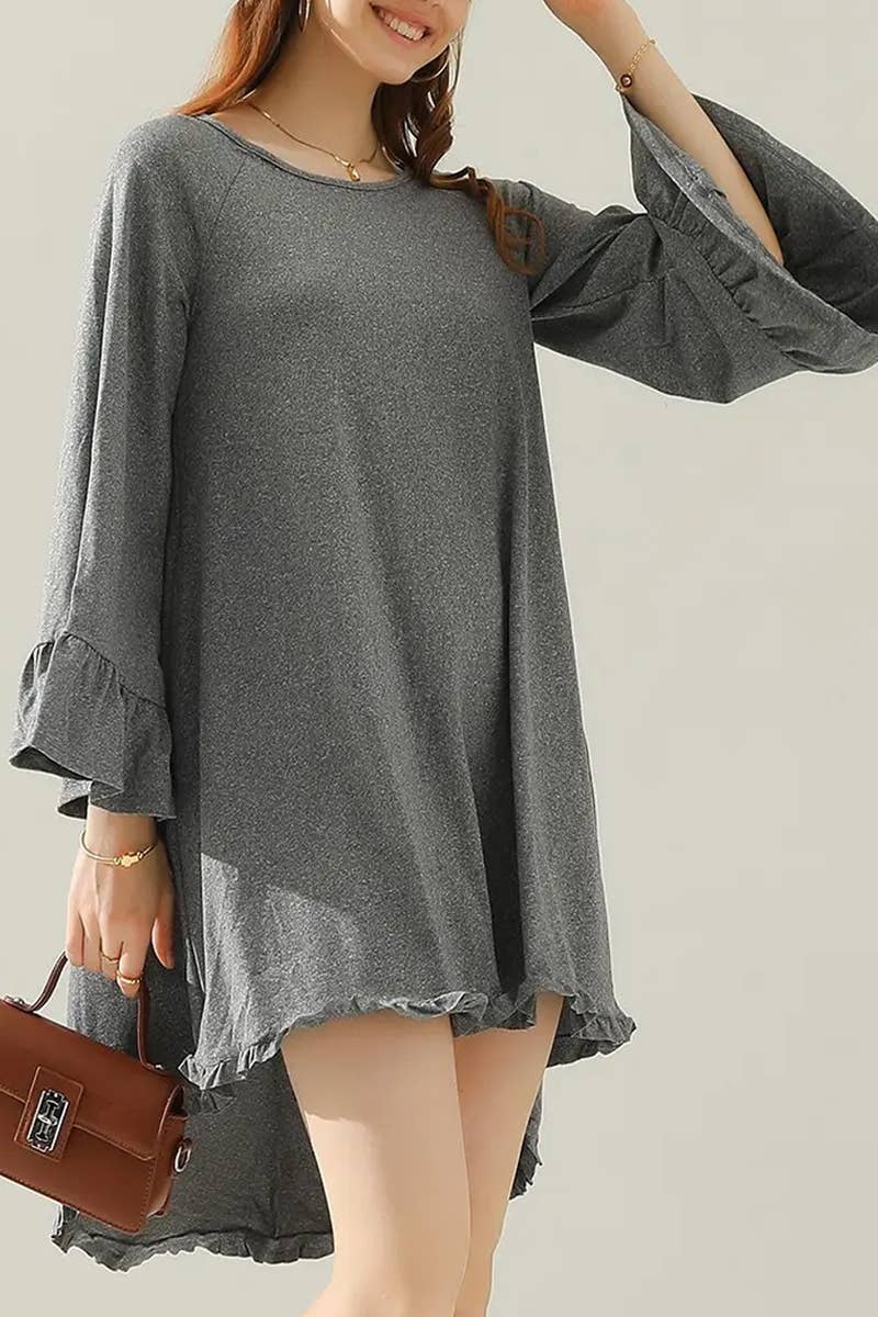 Women’s Ruffle Sleeve Midi Dress Pockets