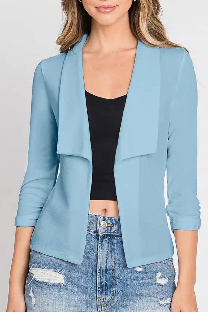 Women’s Pleated 3/4 Sleeve Linen Blazer
