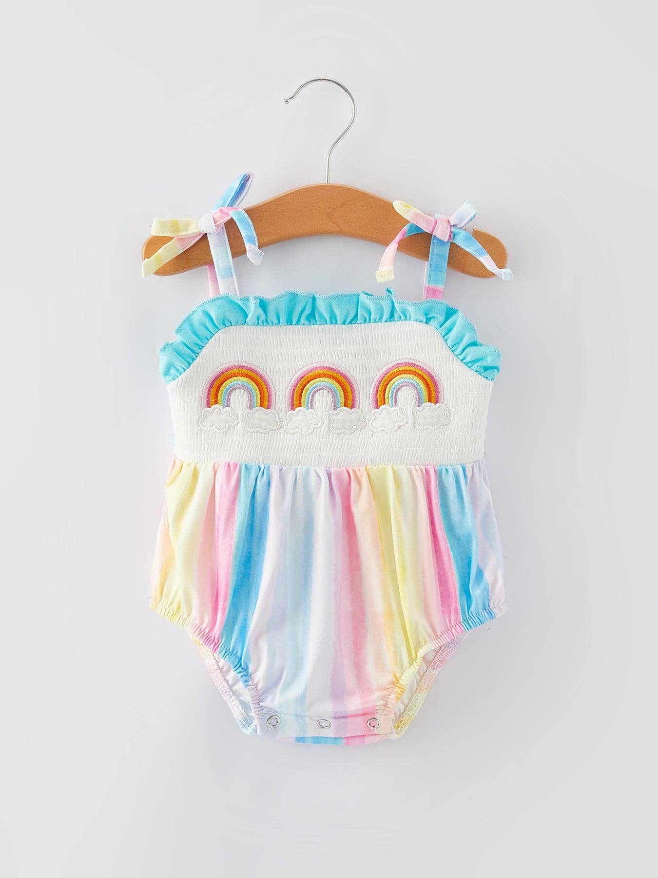 Rainbow Clouds Smocking Embroidery Girls' Romper
