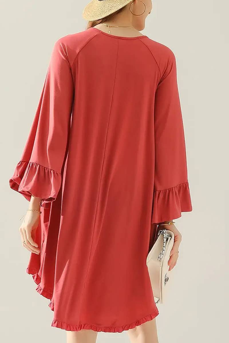 Women’s Ruffle Sleeve Midi Dress Pockets