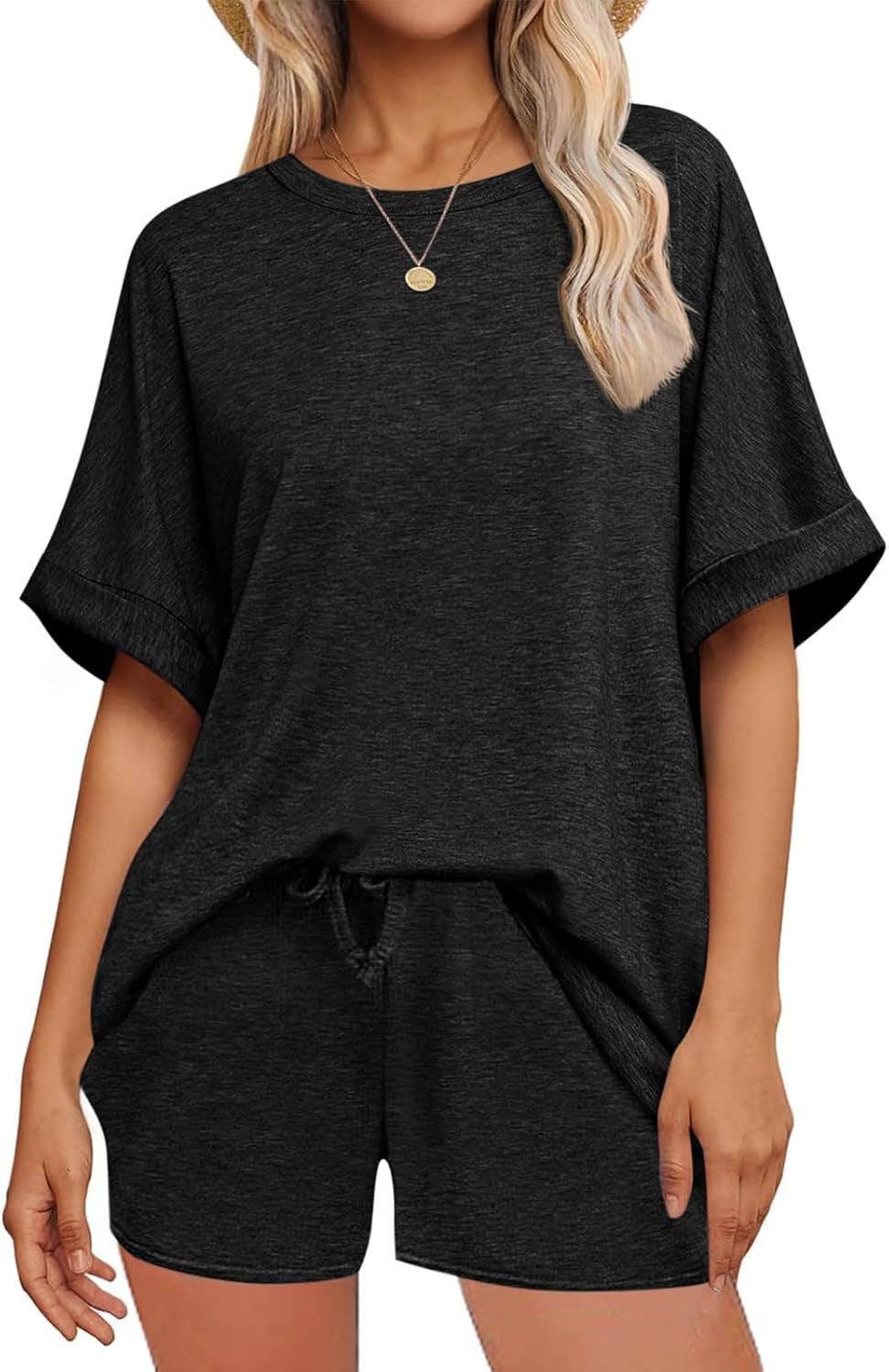 Women's Summer Casual Loose Short Sleeve T-Shirt Shorts Set