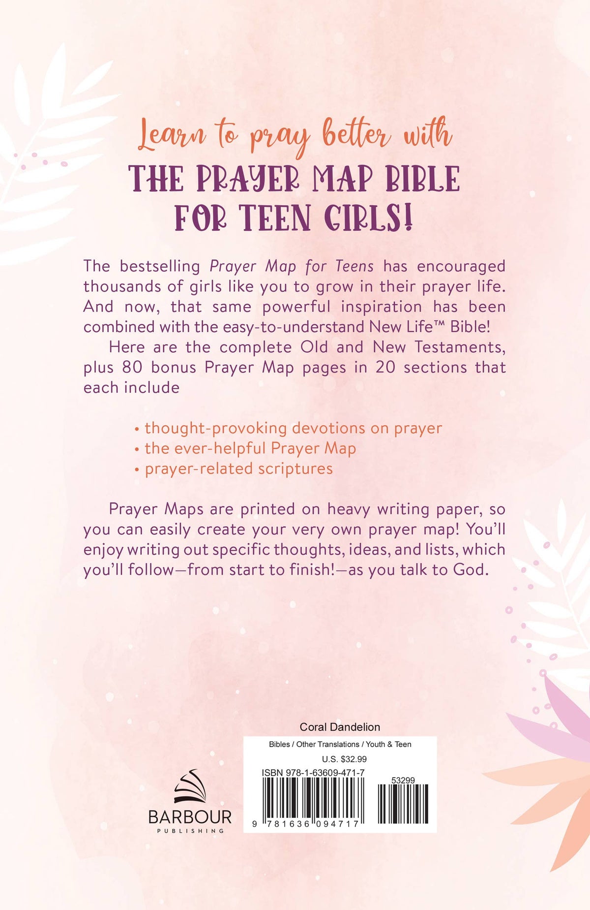 The Prayer Map Bible for Teen Girls NLV [Coral Dandelions]