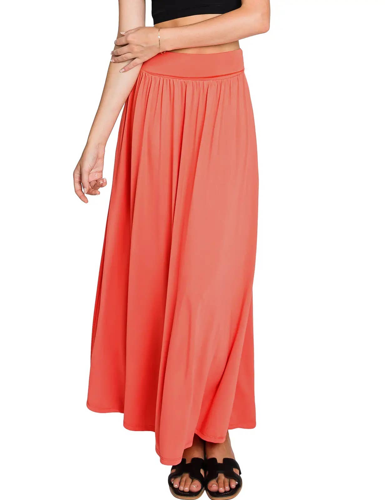 High Waist Pleated Elastic Maxi Skirt Women