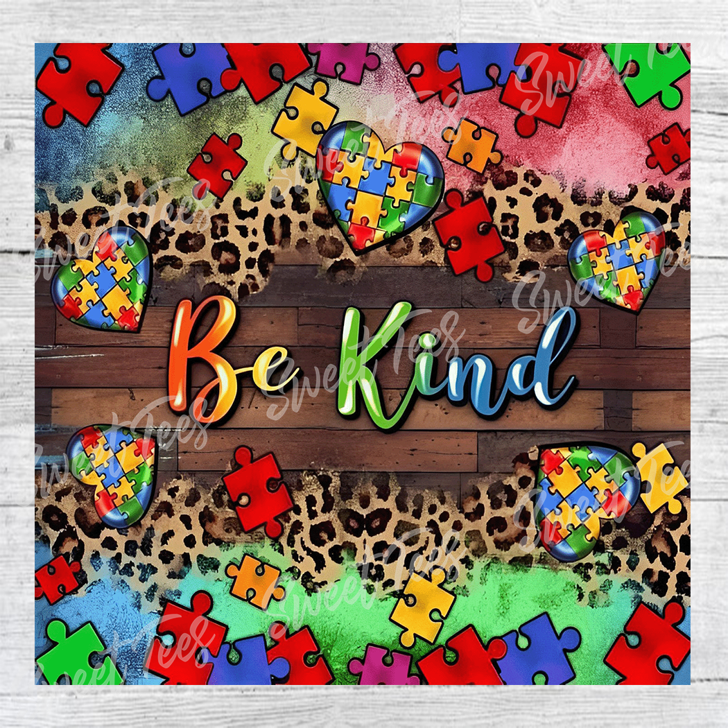 Be Kind Autism Puzzle Pieces Sublimation Tumbler 20oz 30oz