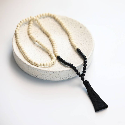$2.97 Closeout - Boho Wood Bead, Tassel Necklace Black/Cream