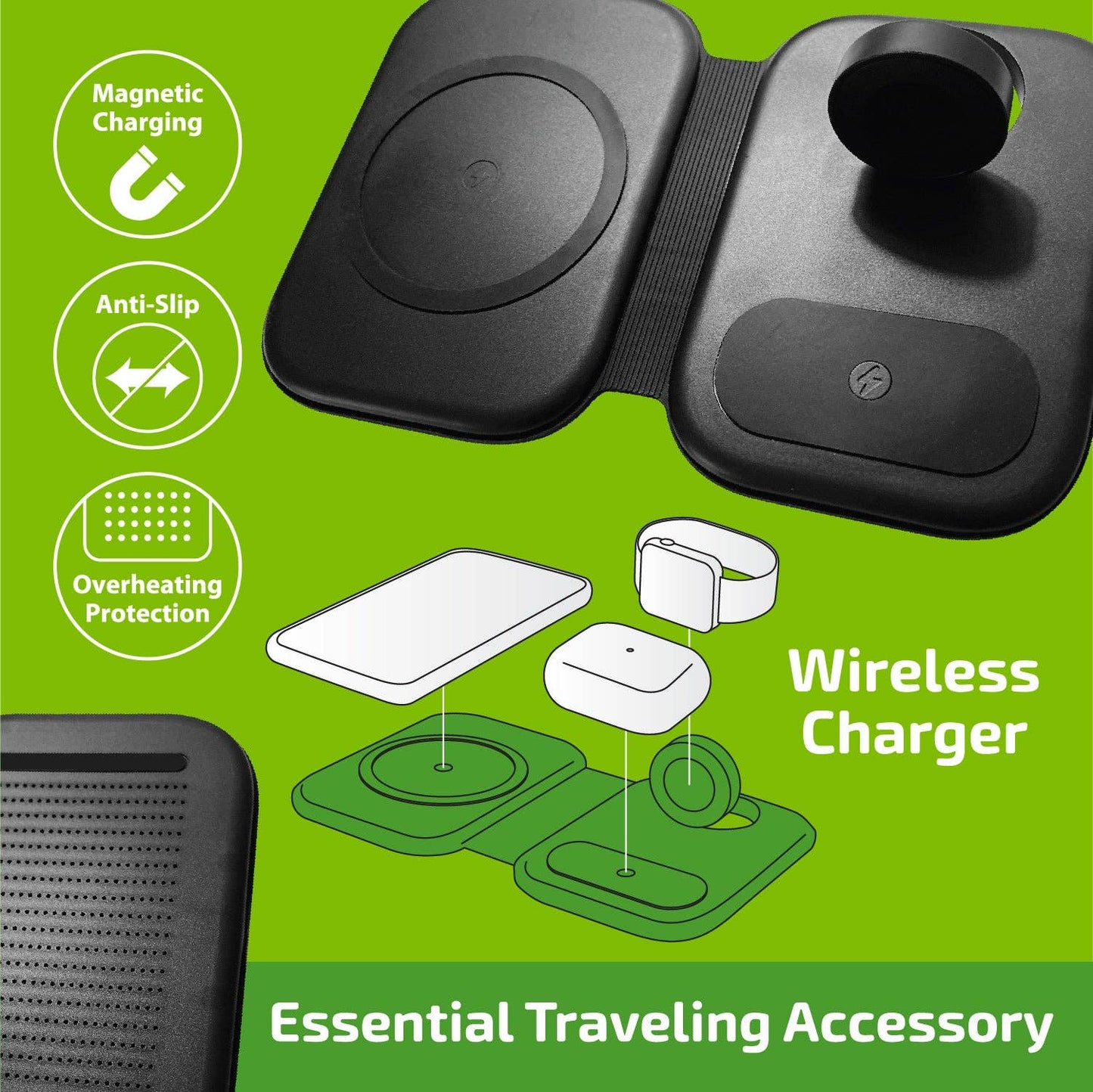 Gadget Gear 3-IN-1 Wireless Travel Charger- 4/Pack