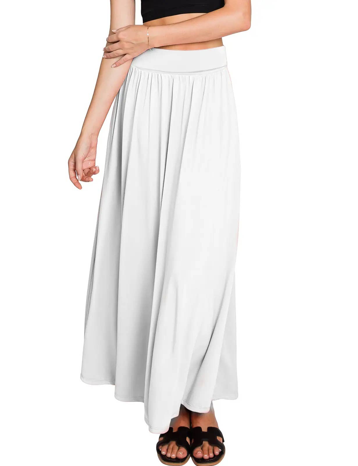 High Waist Pleated Elastic Maxi Skirt Women