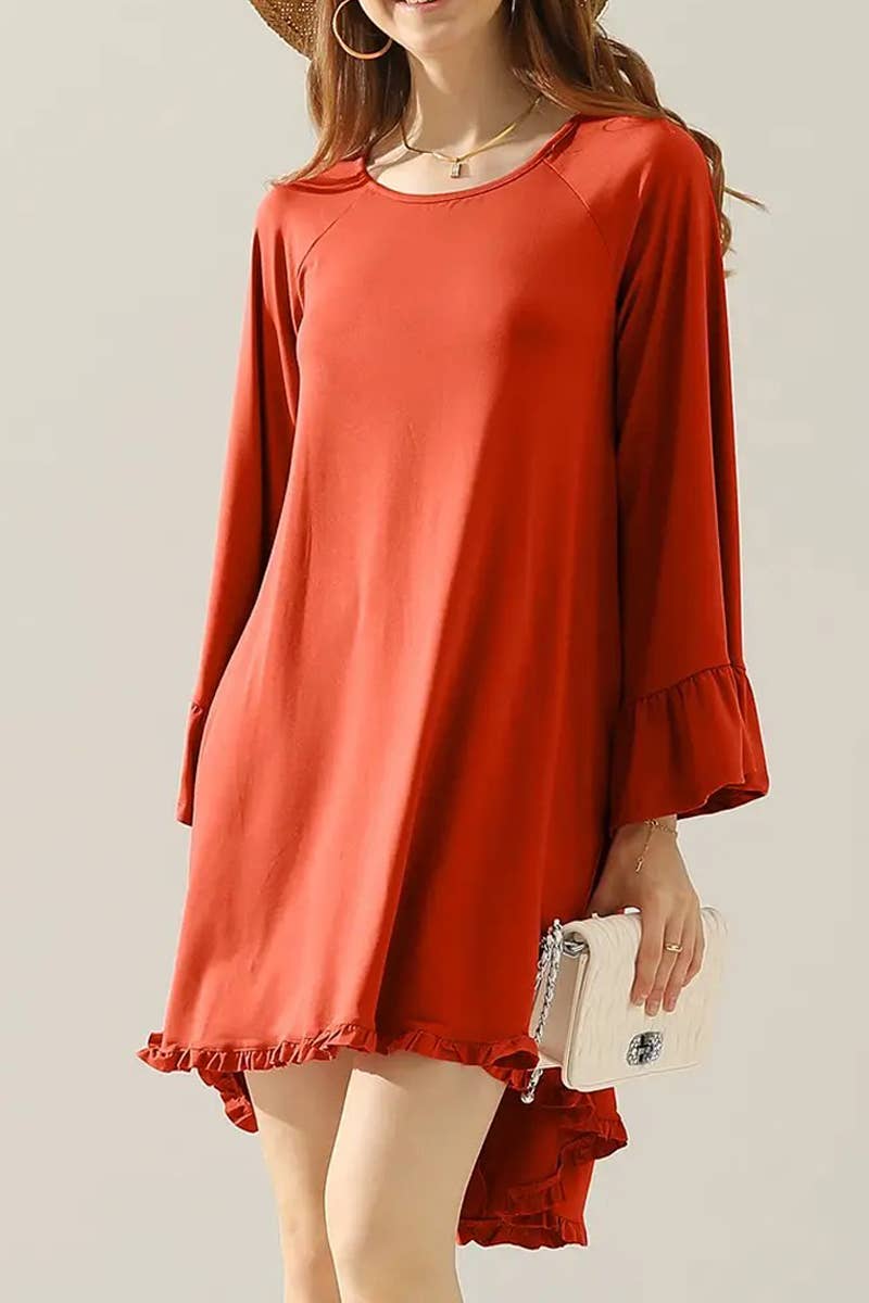 Women’s Ruffle Sleeve Midi Dress Pockets