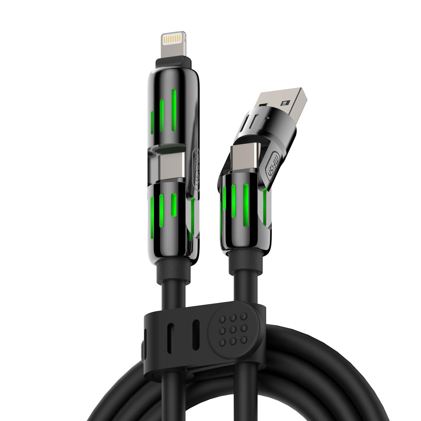 4-in-1 Universal Multi USB Charging Cable – 240W Max Fast Charger Cord with Multiple Connectors for iPhone 16/15/14/13, iPad, Samsung, MacBook, Tablets & More (Rich Black, 6.6Ft)