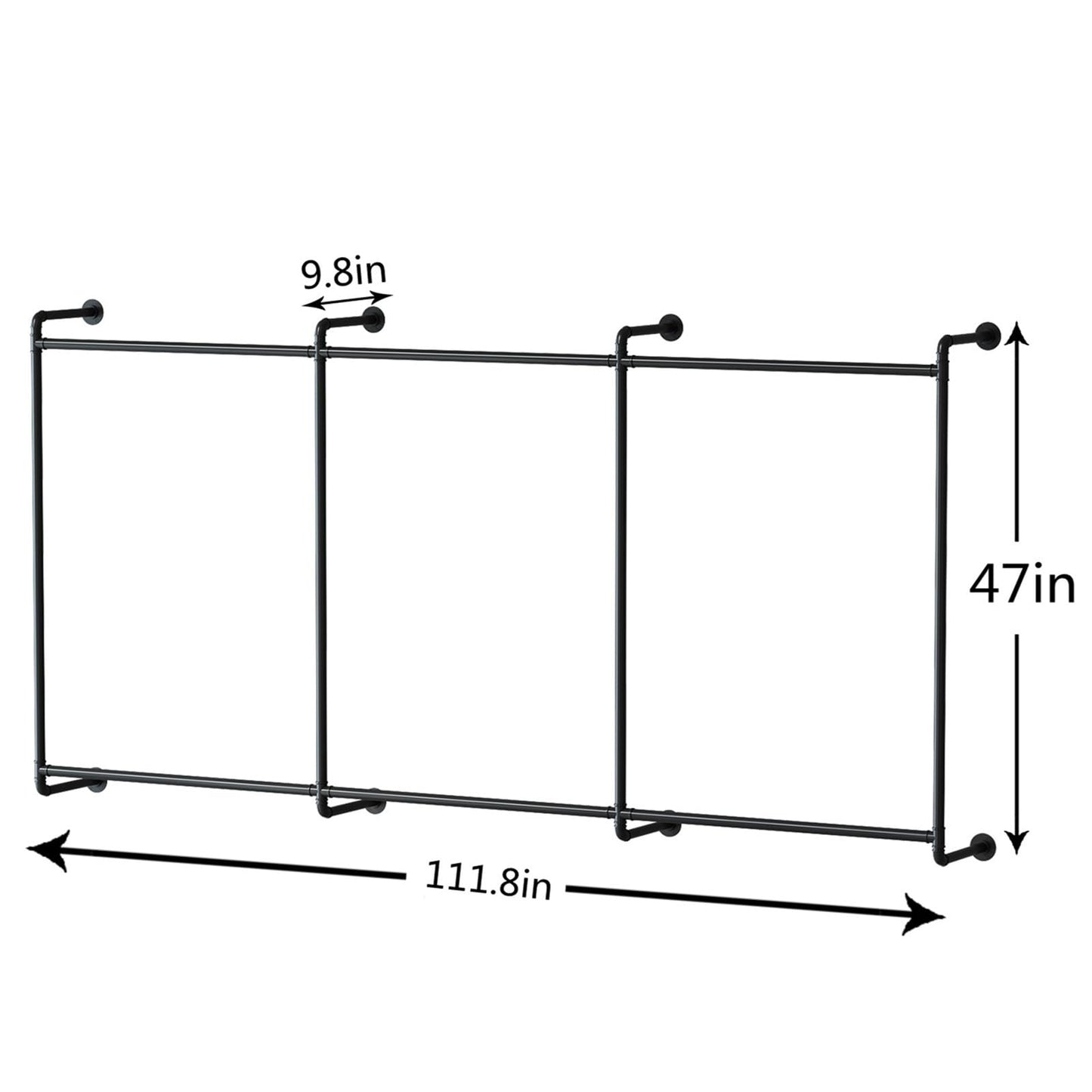 Industrial Pipe Clothing Rack Wall Mounted Clothes Rack Heavy Duty Closet Rod for Retail, Laundry Room, Bedroom