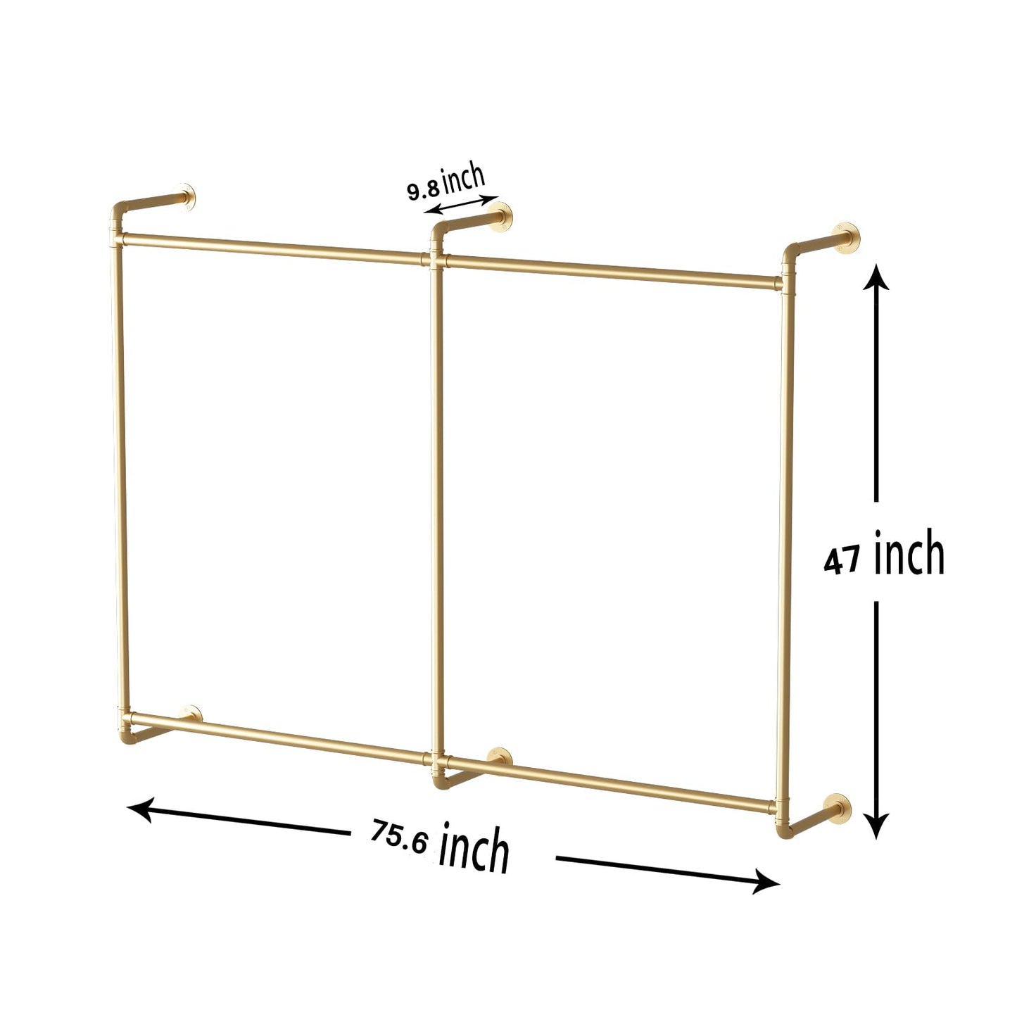 Industrial Pipe Clothing Rack Wall Mounted Clothes Rack Heavy Duty Closet Rod for Retail, Laundry Room, Bedroom