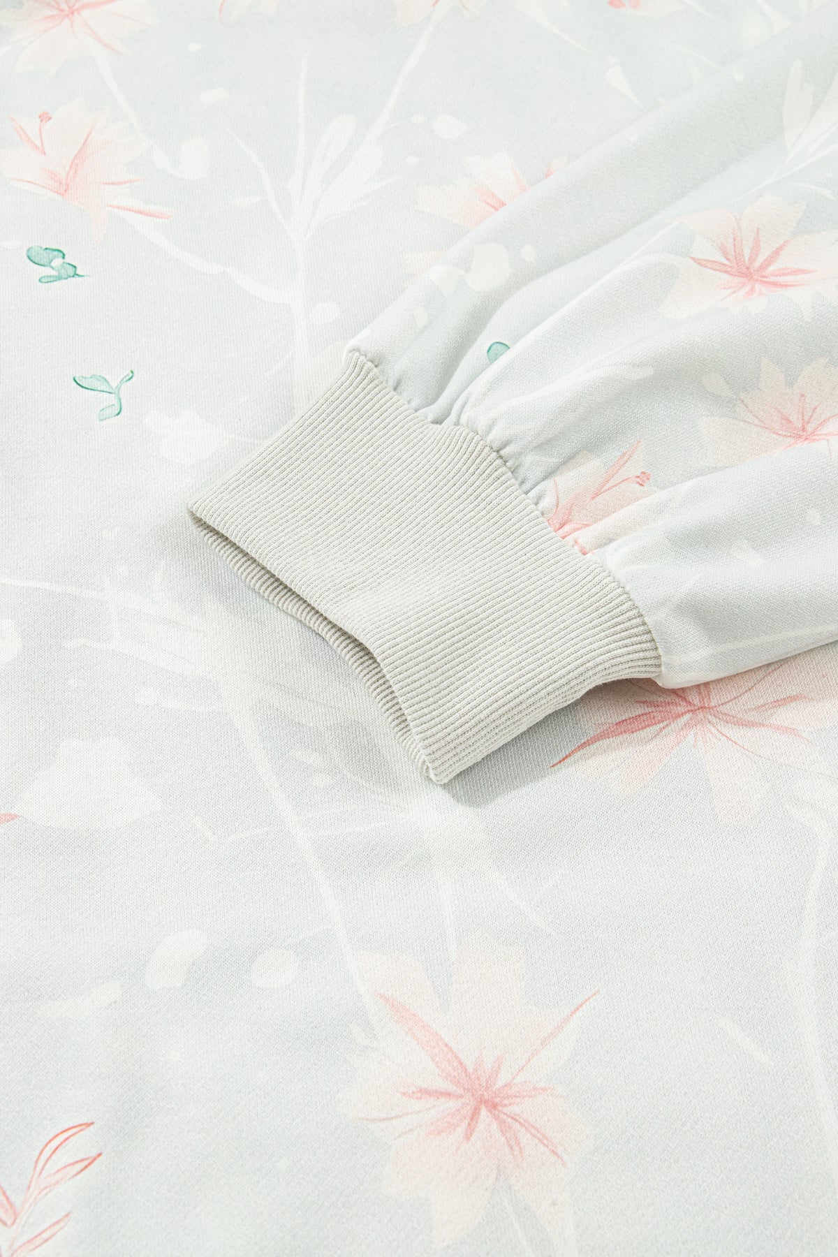 Gray Floral Print Plus Size Loose Hoodie