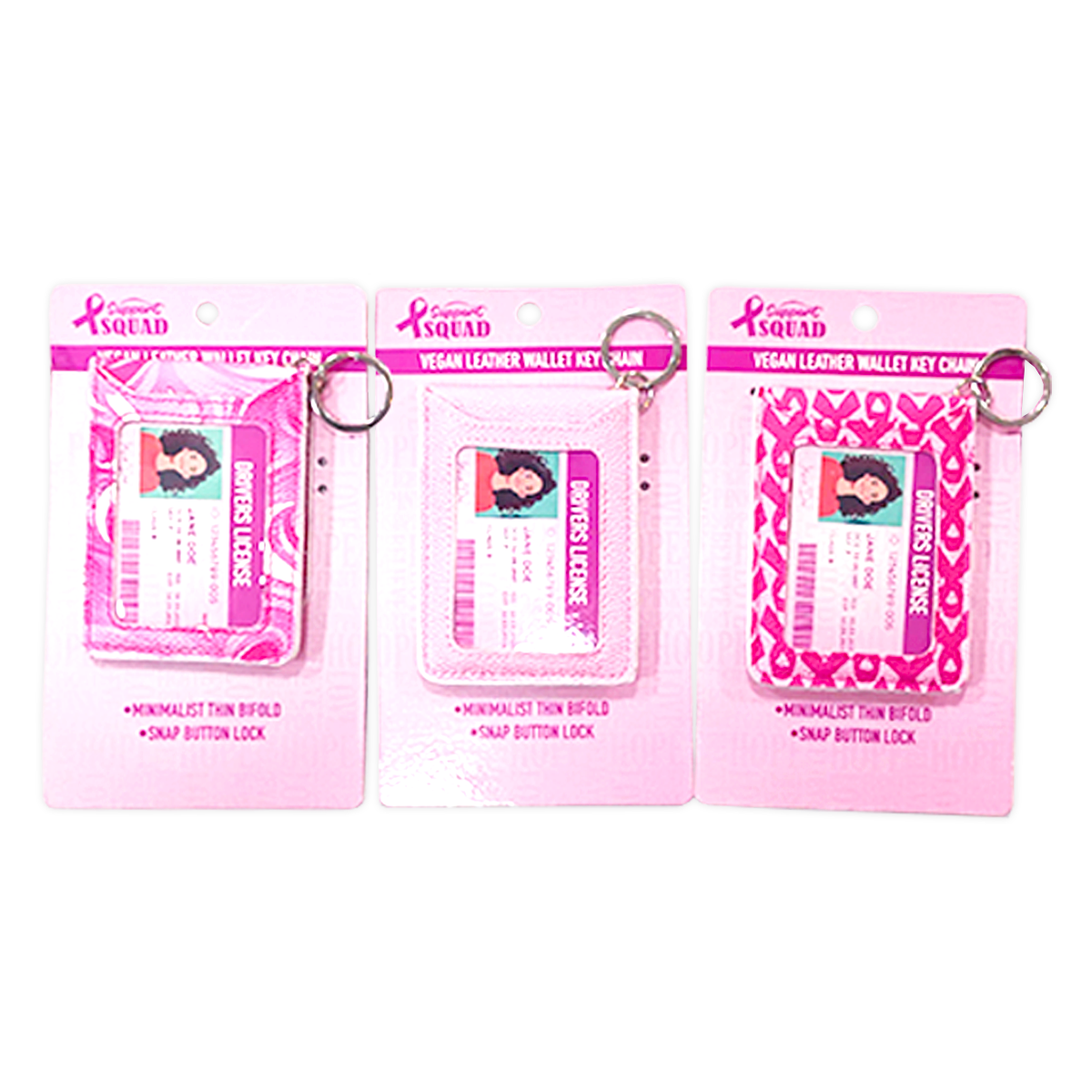 Vegan Leather Keychain Wallet PINK BCA Assortment- 4/Pack