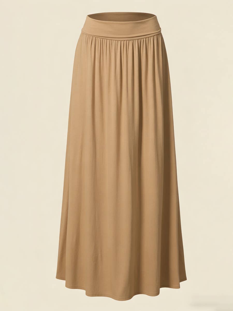 High Waist Pleated Elastic Maxi Skirt Women