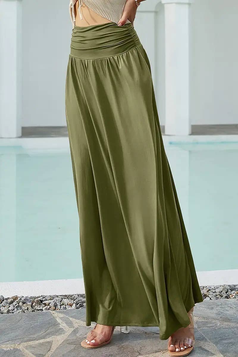 Women’s High-Waist Drawstring A-Line Maxi