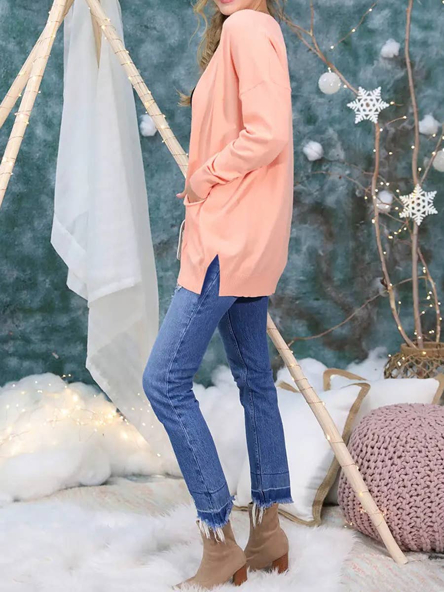 Long Open Front Knit Cardigan Cozy Wrap-Style