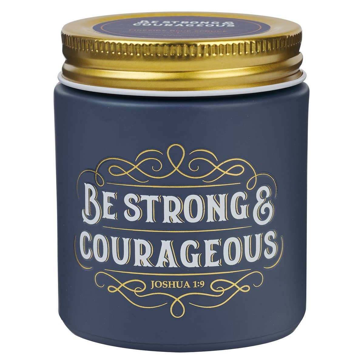 Glass Candle w/Screw Lid Navy Strong & Courageous Josh 1:9