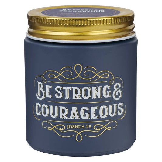 Glass Candle w/Screw Lid Navy Strong & Courageous Josh 1:9