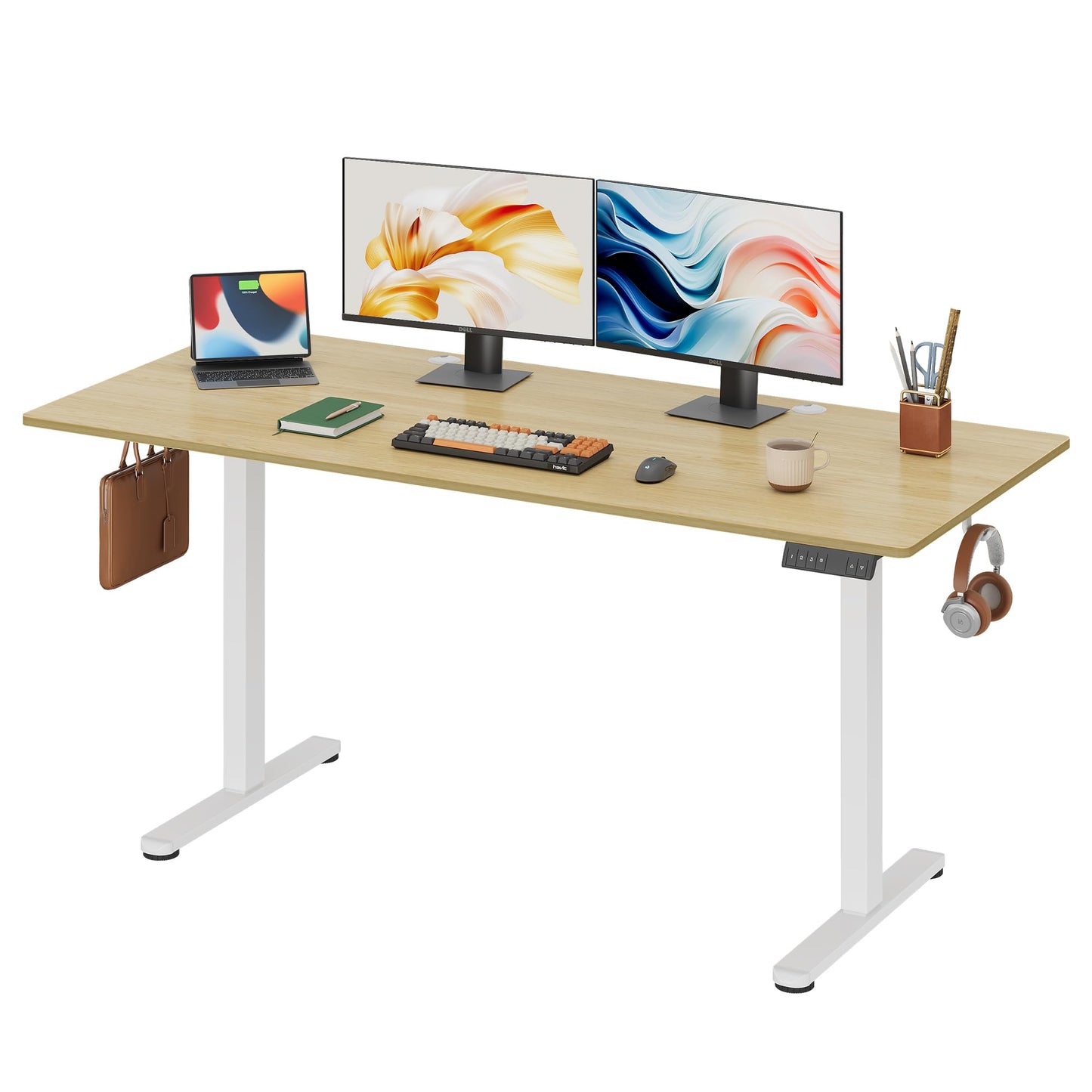 DEVAISE 48 X 24 Inches Electric Standing Desk,Height Adjustable Stand up Desk for Home Office, Ergonomic Sit to Stand Desk with Phone Holder,White