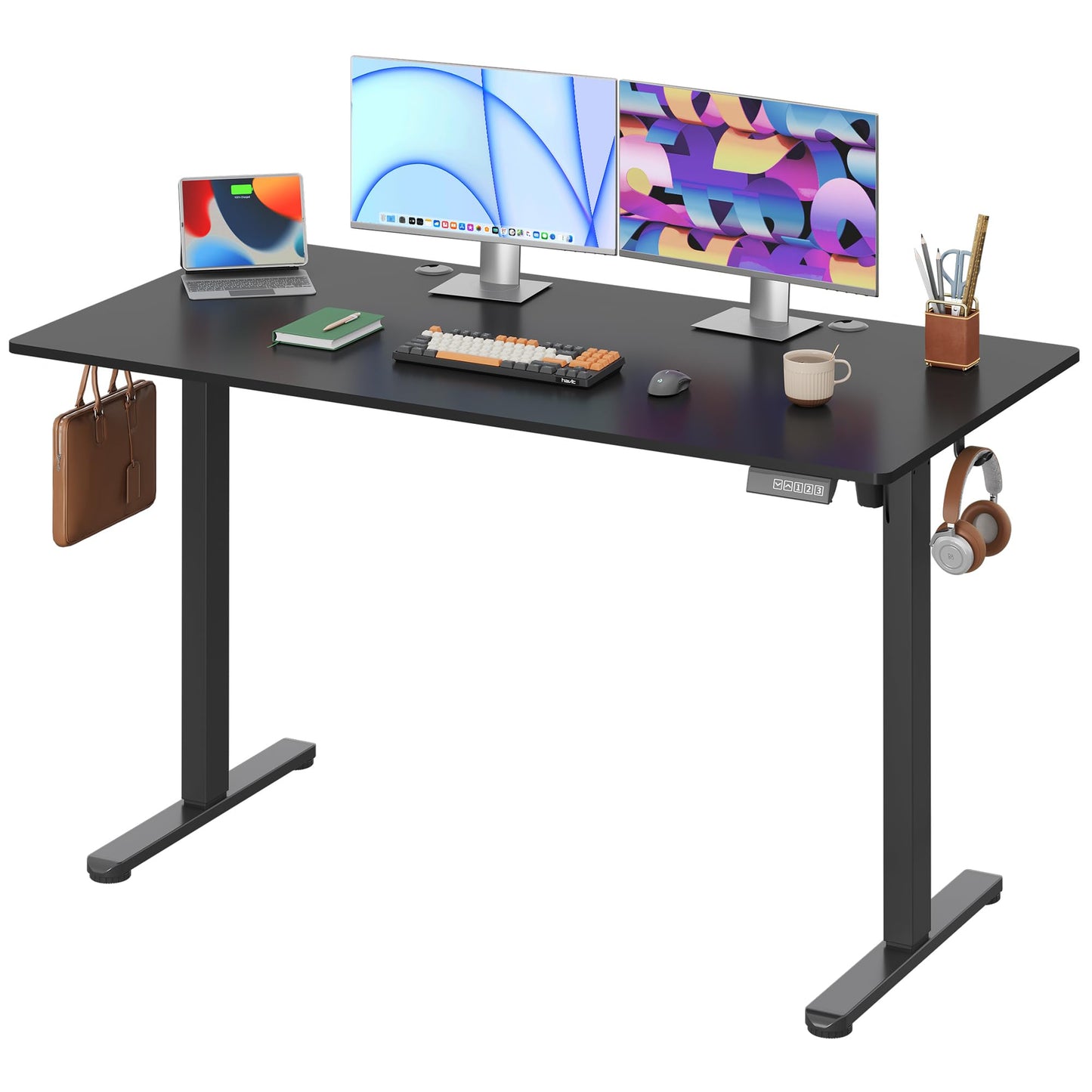 DEVAISE 48 X 24 Inches Electric Standing Desk,Height Adjustable Stand up Desk for Home Office, Ergonomic Sit to Stand Desk with Phone Holder,White