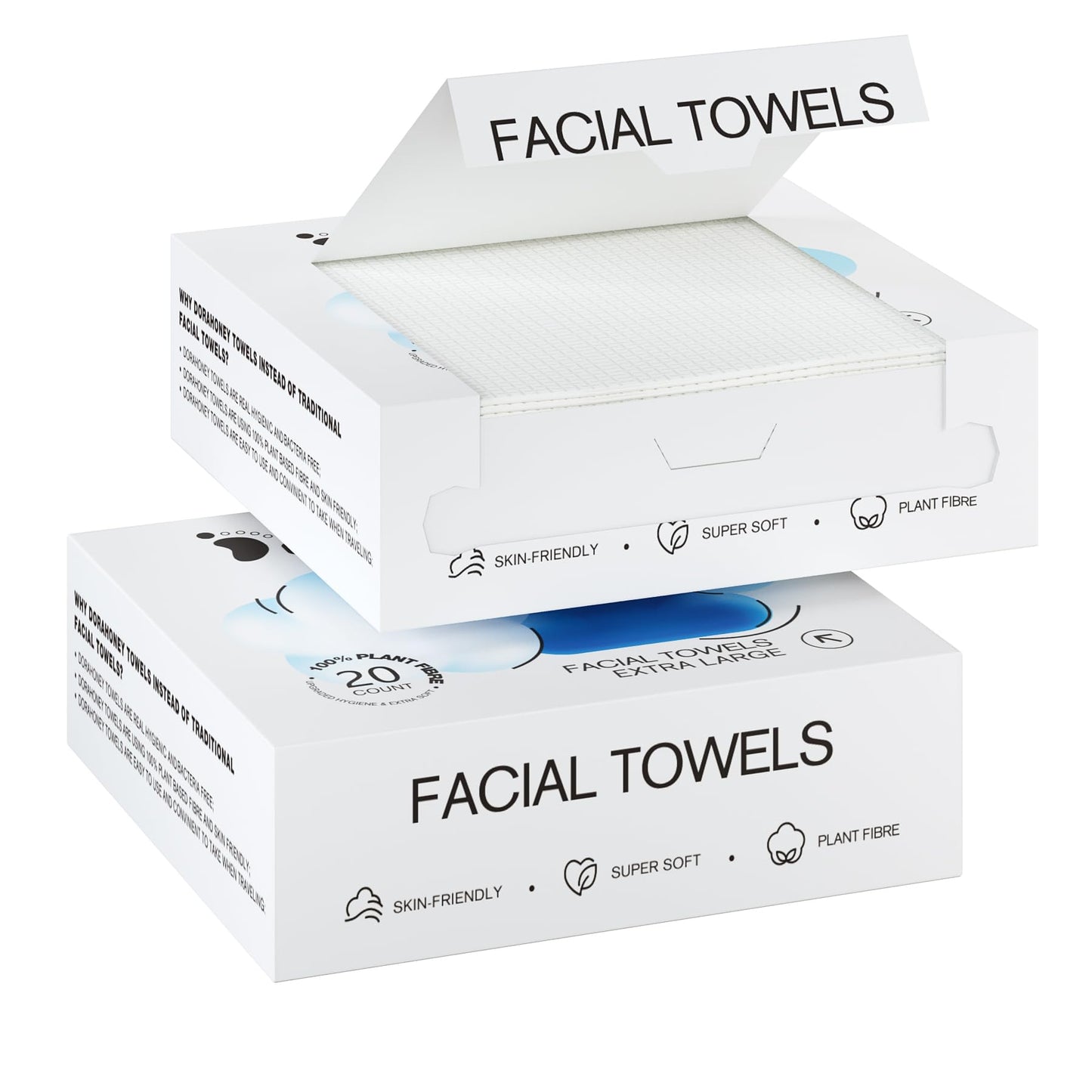 Disposable Face Towels, 12"×12" Extra Large Face Towelettes, Ultra Soft Facial Towels for Sensitive Skin, Makeup Remover Dry Wipes, 110 Count (2 Packs of 55)