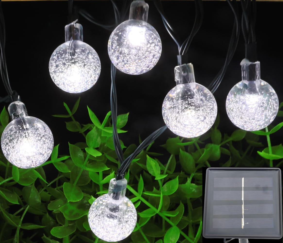 Solar String Lights, Small Crystal Ball ，Outdoor String Light 60 LED 40ft 8 Lighting Modes Waterproof Solar Powered Patio Solar Light for Garden Yard Porch Wedding Party Decor (Warm White)