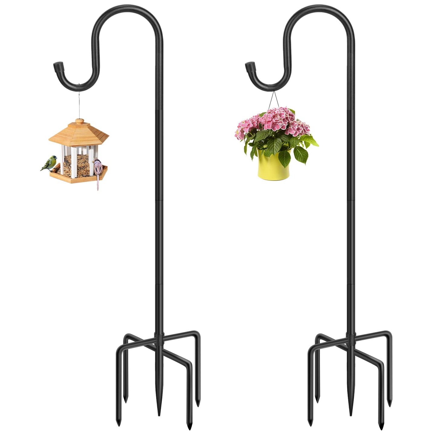 72" Shepherds Hooks for Outdoor, Heavy Duty Bird Feeder Pole with 7 Base Prongs, Adjustable Garden Hanging Holder for Bird Feeders, Solar Light Lanterns, Garden Plant Hanger Stands, 2 Packs