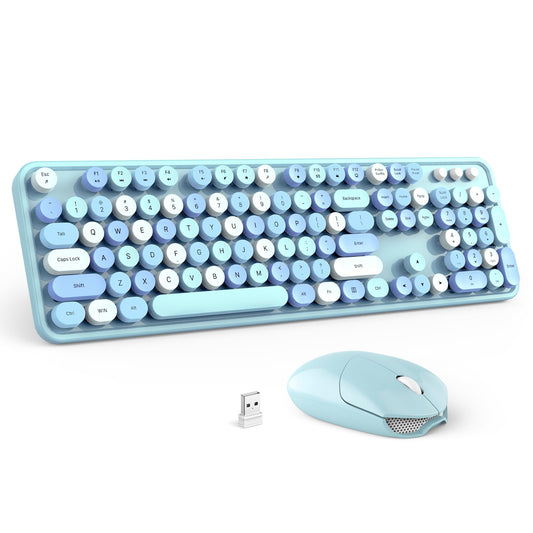 Wireless Keyboard and Mouse Combo - GEEZER Coffee Full-Sized Colorful Keyboard 104 Keys - USB 2.4 G Receiver Plug and Play with Round Keycap Typewriter Keyboards, for Windows, PC, Laptop, Desktop