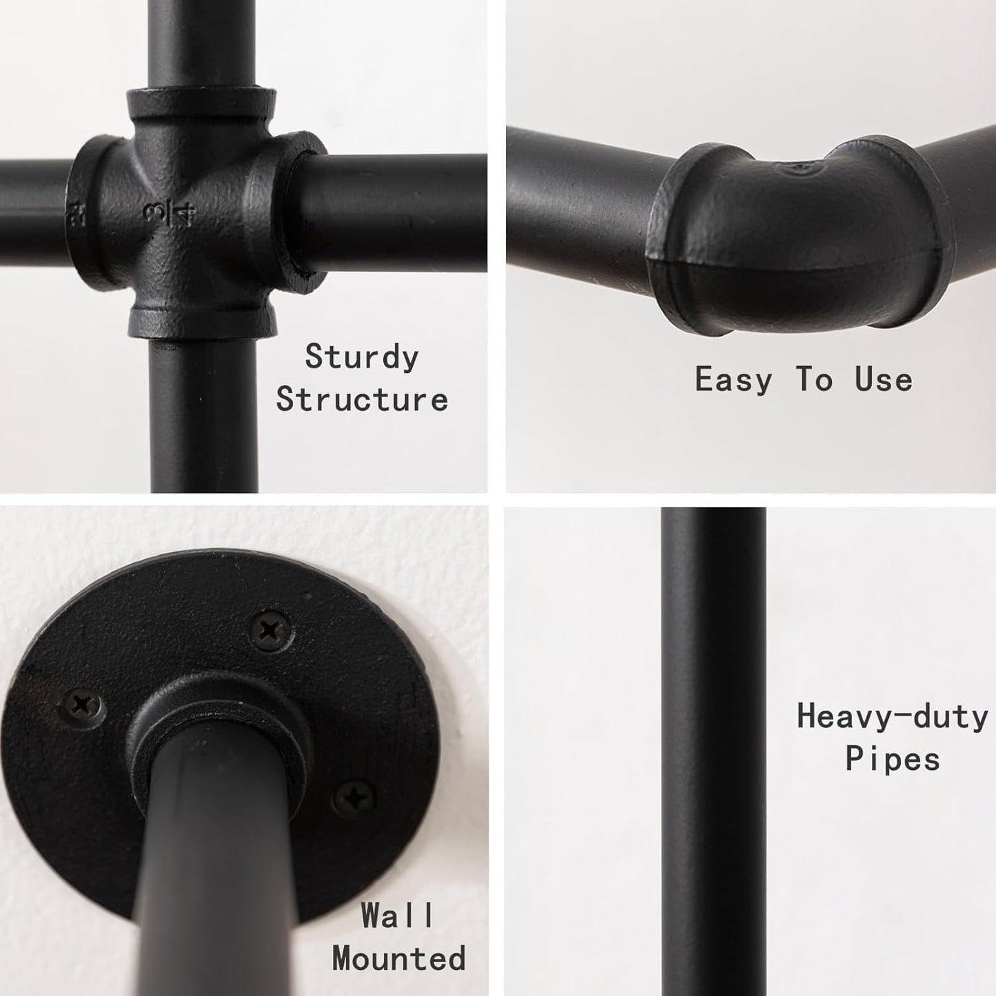 Industrial Pipe Clothing Rack Wall Mounted Clothes Rack Heavy Duty Closet Rod for Retail, Laundry Room, Bedroom