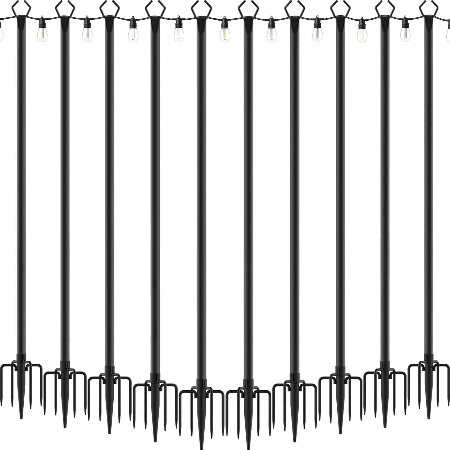 10Ft String Light Poles 4 Pack,Light Poles for Outside Lights,Outdoor with Fence Brackets Hanging Lights,Metal Stand Deck Patio Backyard