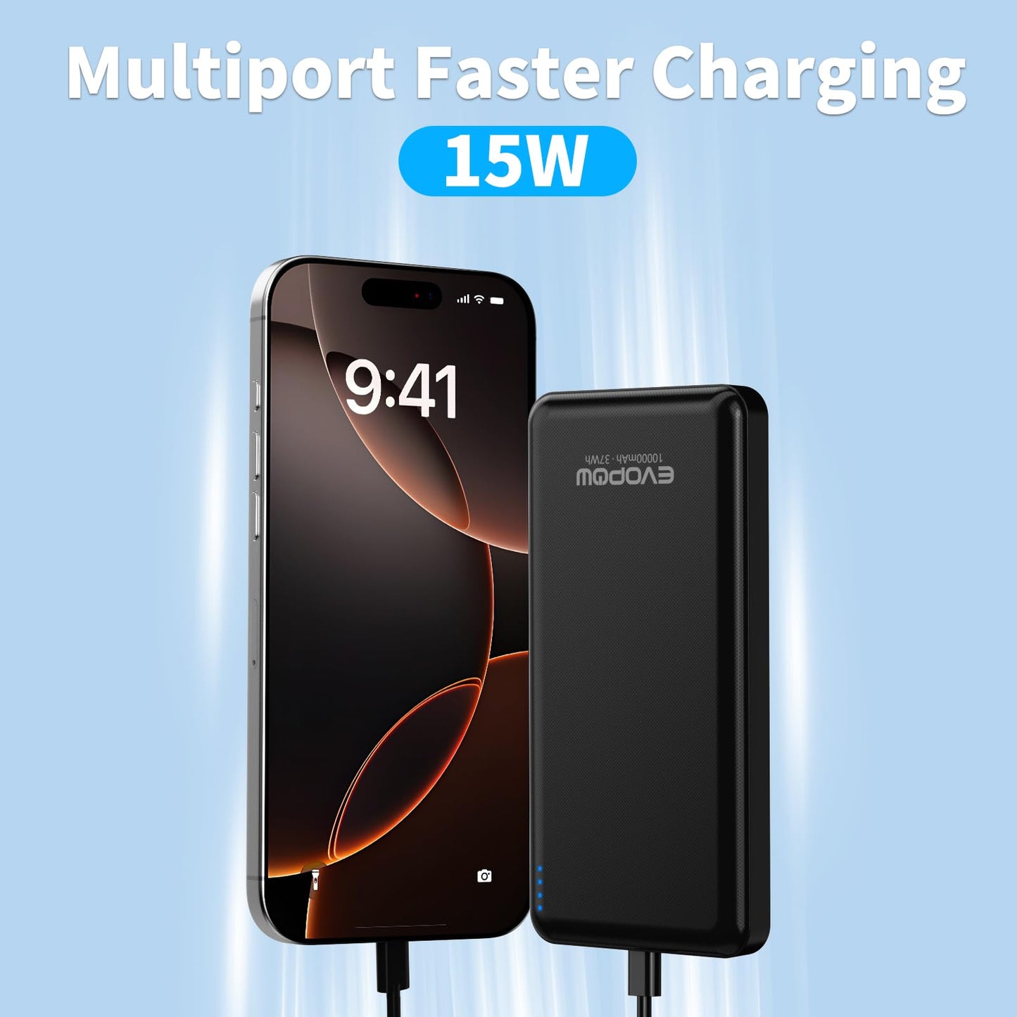 2-Pack Portable Charger, Slimmer 10000mAh 15W Power Bank, USB C in&Out Fast Charging Battery Pack, External Portable Power Bank for iPhone 16 15 14 13 12 iPad Airpods Samsung S23 S22 Pixel etc