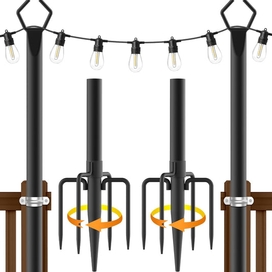 10Ft String Light Poles 4 Pack,Light Poles for Outside Lights,Outdoor with Fence Brackets Hanging Lights,Metal Stand Deck Patio Backyard
