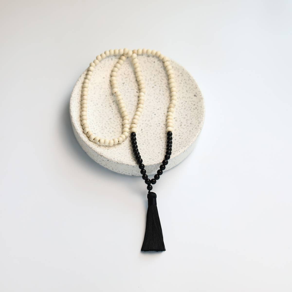 $2.97 Closeout - Boho Wood Bead, Tassel Necklace Black/Cream