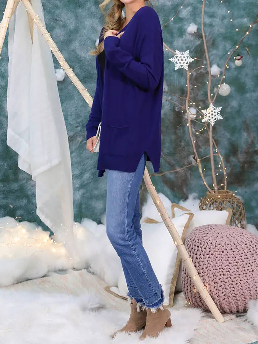 Long Open Front Knit Cardigan Cozy Wrap-Style