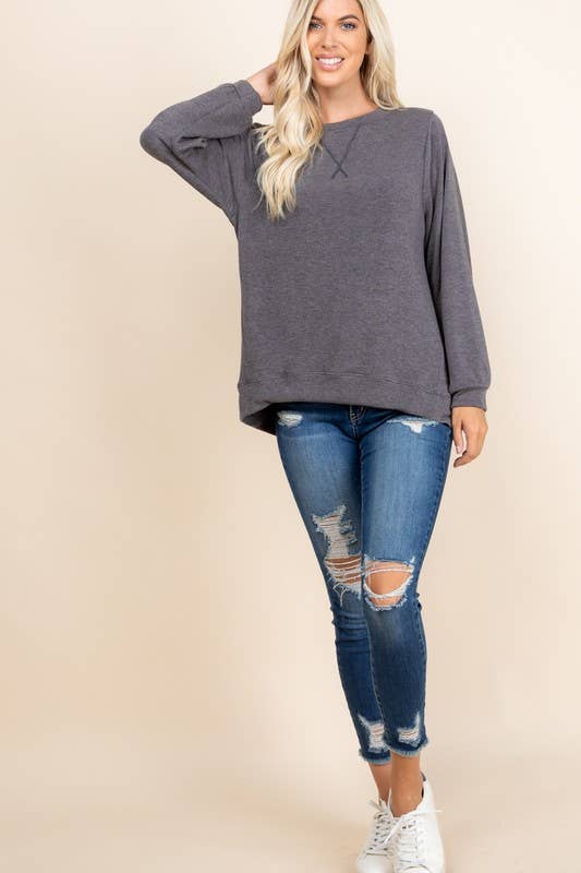 ETK-8192-PL Plus Size Solid French Terry Pullover