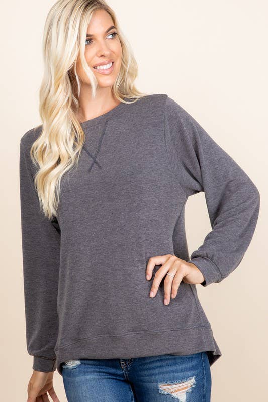 ETK-8192-PL Plus Size Solid French Terry Pullover