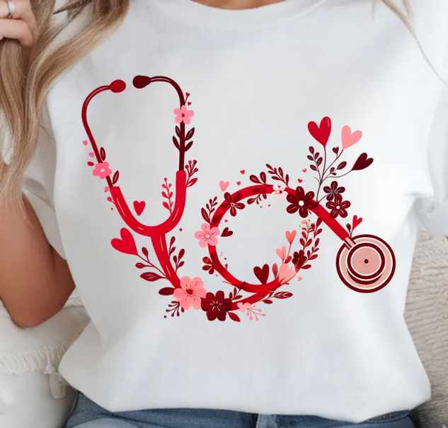Floral Nurse Stethoscope Tee
